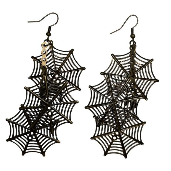 Spider Web Drop Earrings for Women Halloween Dangle Earrings - Picture 3 of 4